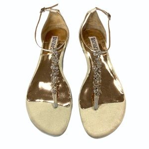 Badgley Mischka Rhinestone T Strap Sandals Flip Flops
